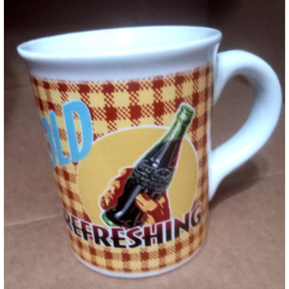 Coca-Cola yellow and red checked coffee mug by Gibson - Picture 2 of 6